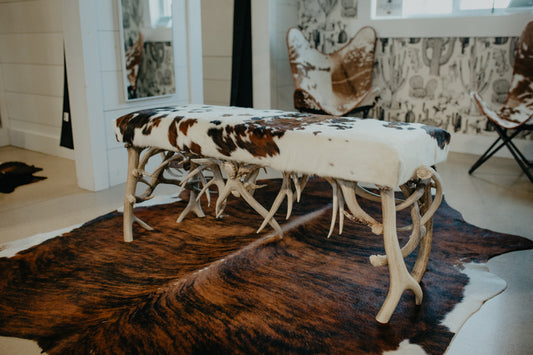 Authentic Cowhide & Antler Bench