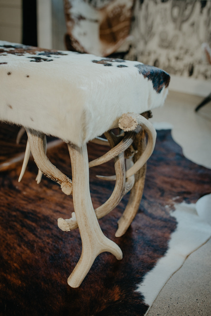 Authentic Cowhide & Antler Bench