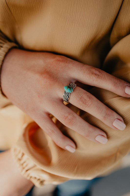 Turquoise & Sterling Silver Braided Band Ring (Sized)