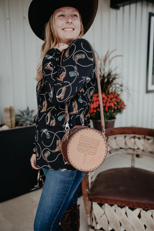 8" Round Handcrafted Canteen Handbag by Alamo Saddlery (Multi Designs)