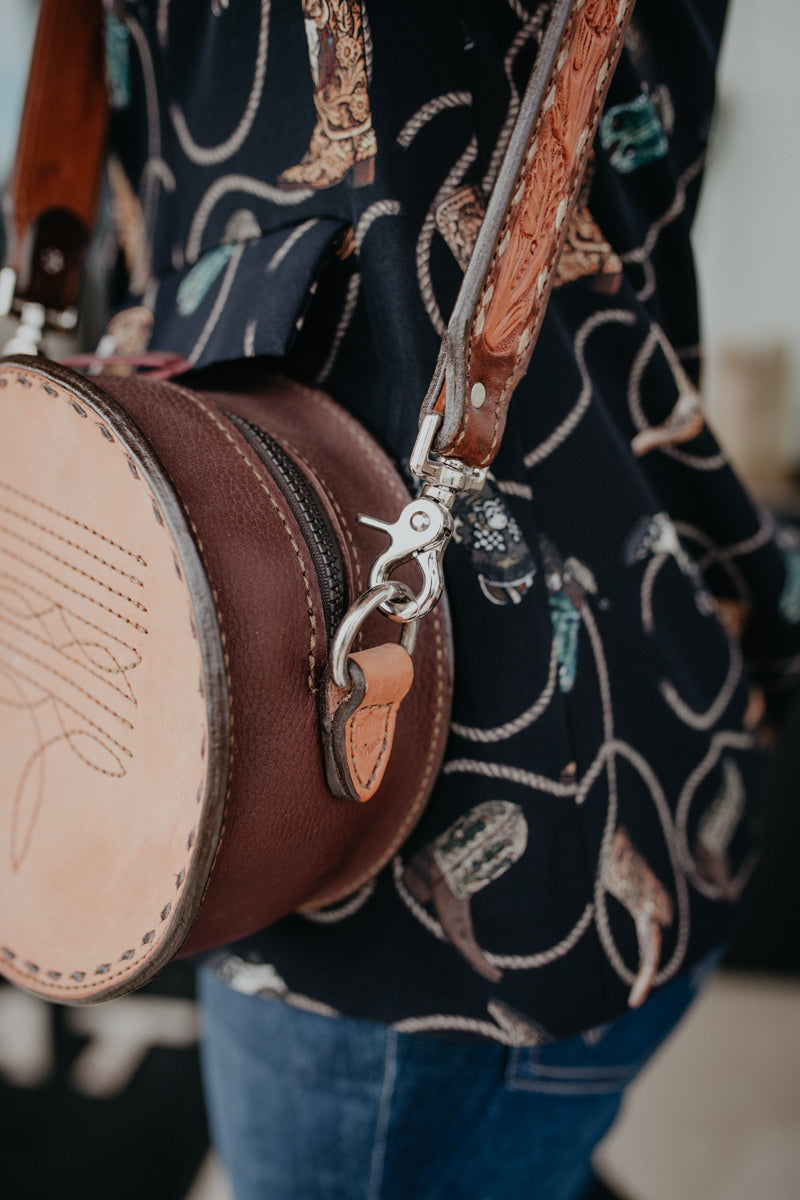 8" Round Handcrafted Canteen Handbag by Alamo Saddlery (Multi Designs)