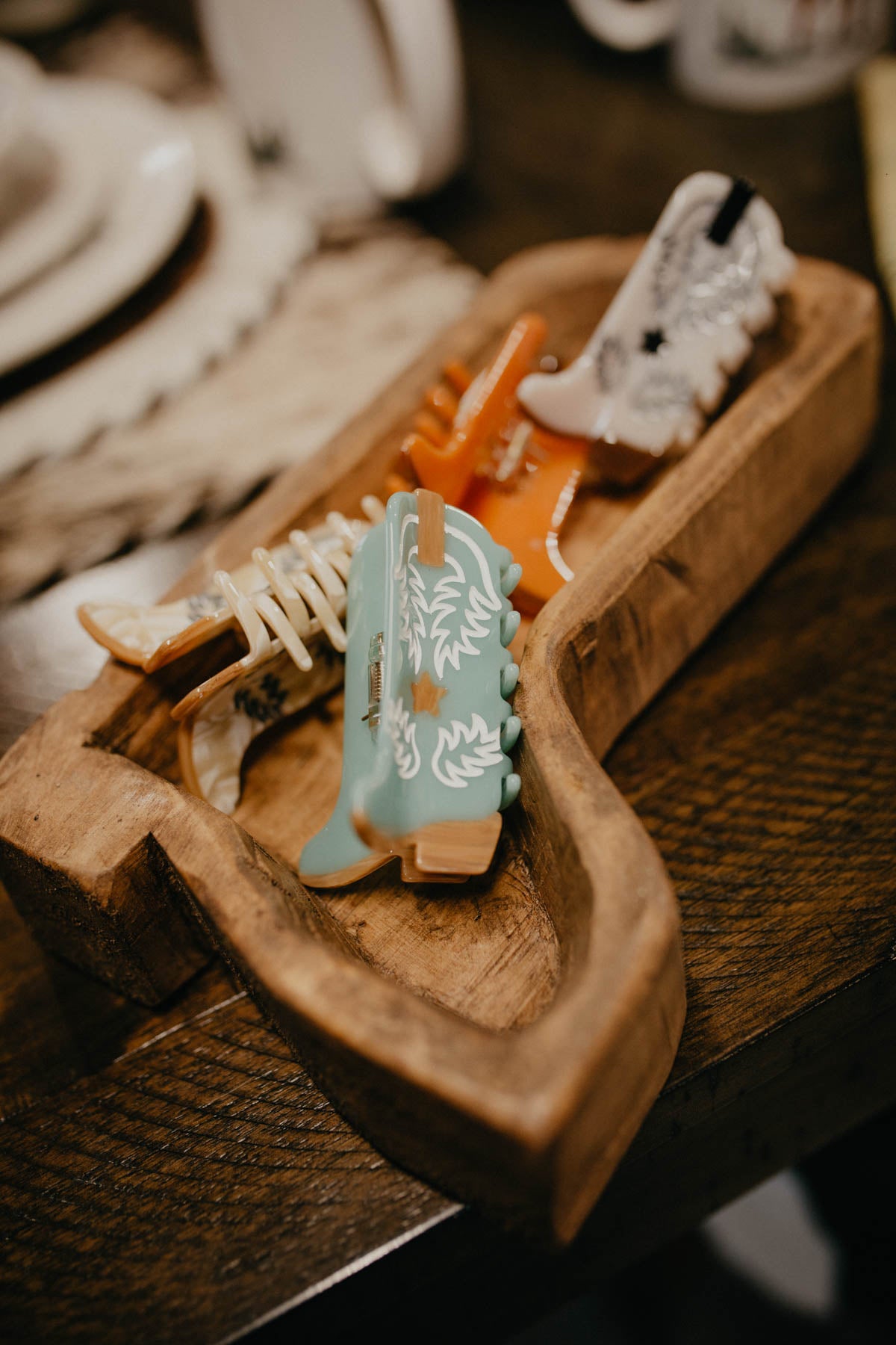 Cowboy Boot Shaped Wood Dough Bowl