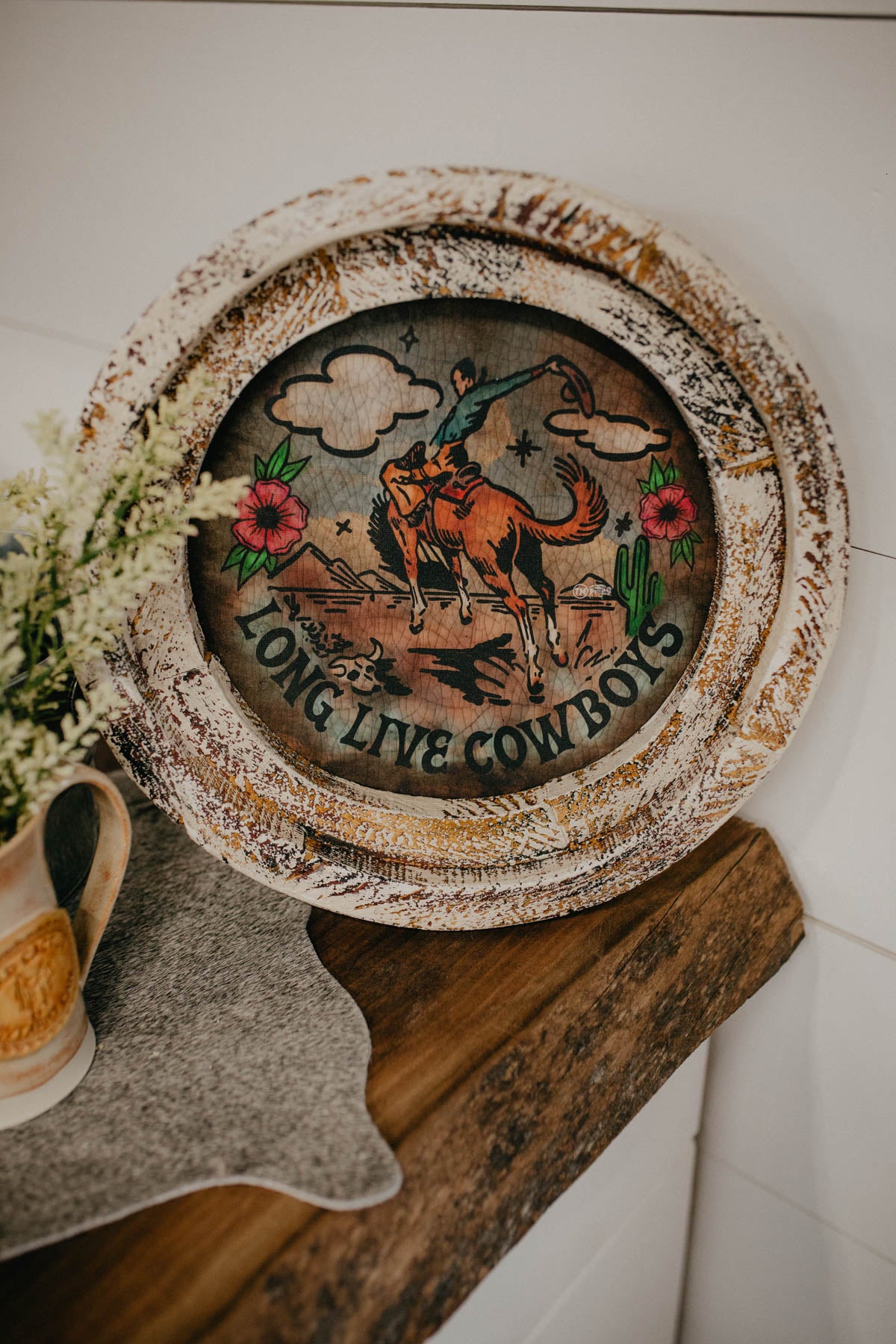 “Long Live Cowboys” Circle Framed Artwork (14")