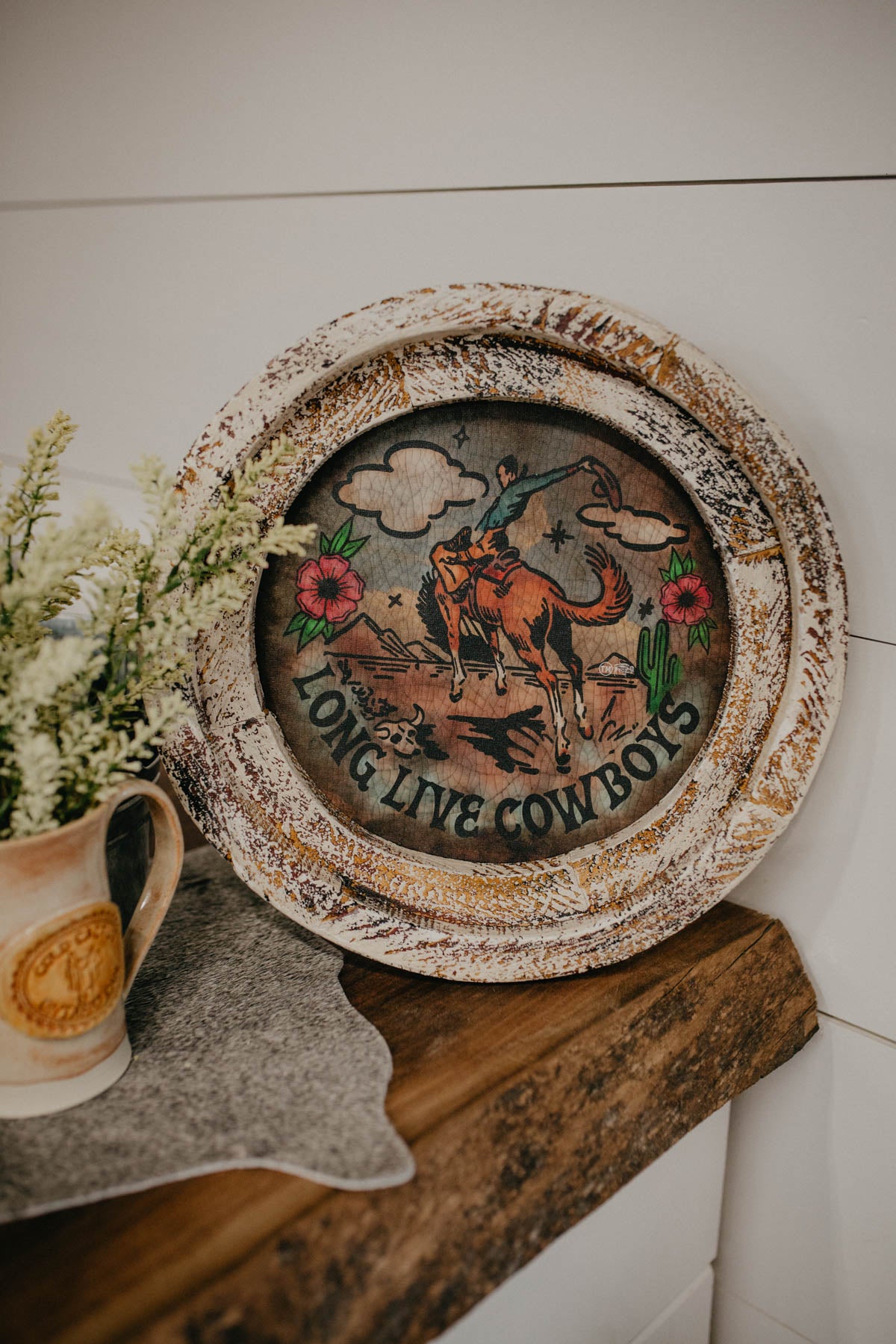 “Long Live Cowboys” Circle Framed Artwork (14")