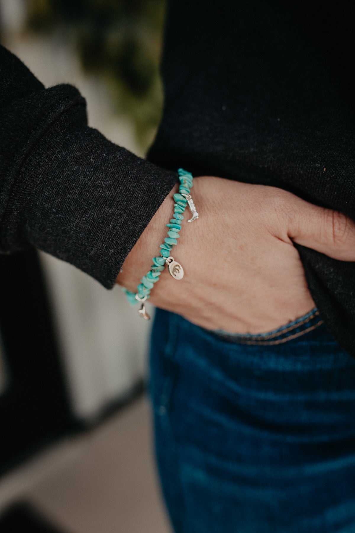 Exclusive CC Turquoise & Silver Western 3 Charm Bracelet