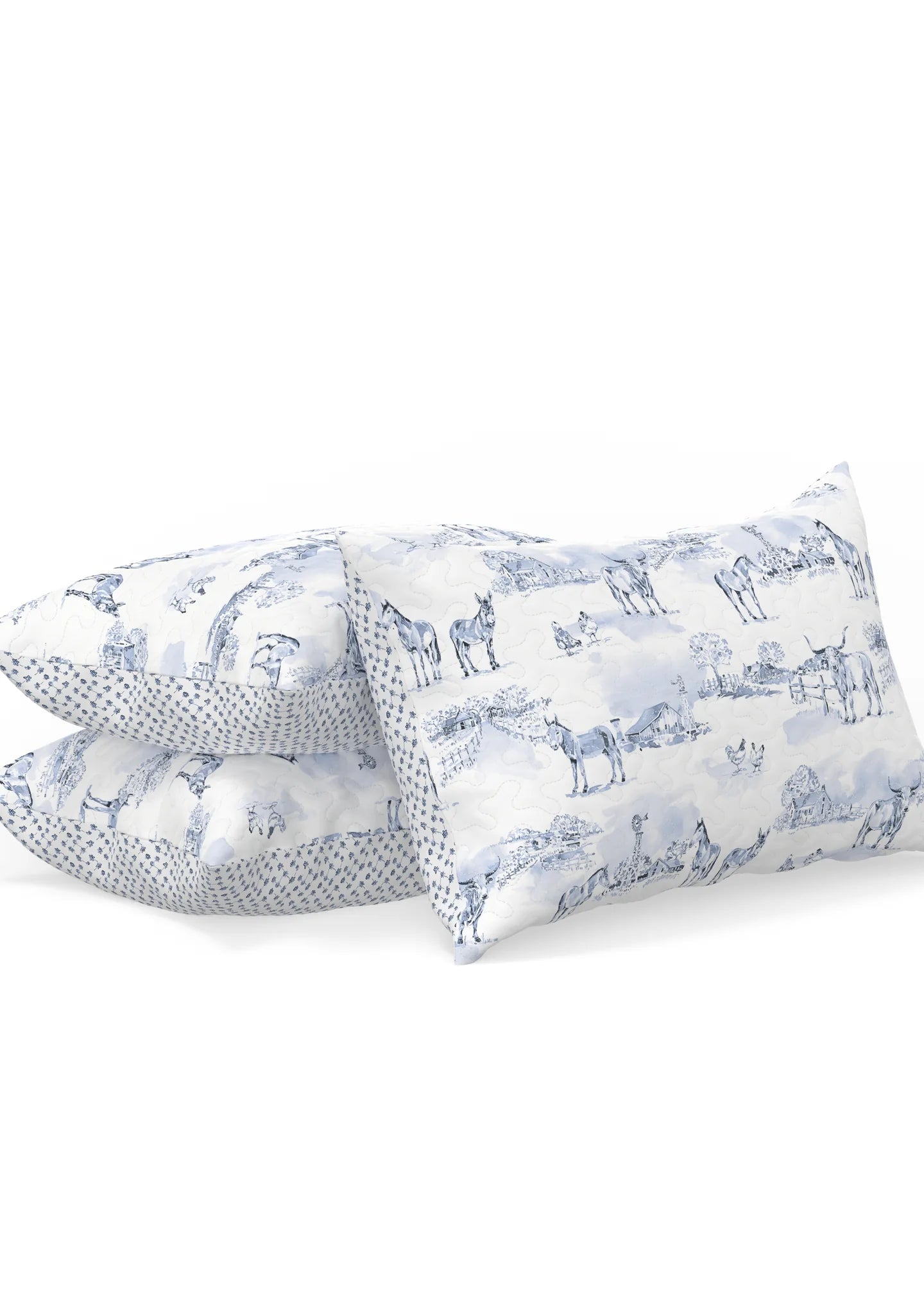 'Donkey Toile in Blue' Neutral Quilt Set (Twin, Queen, King)