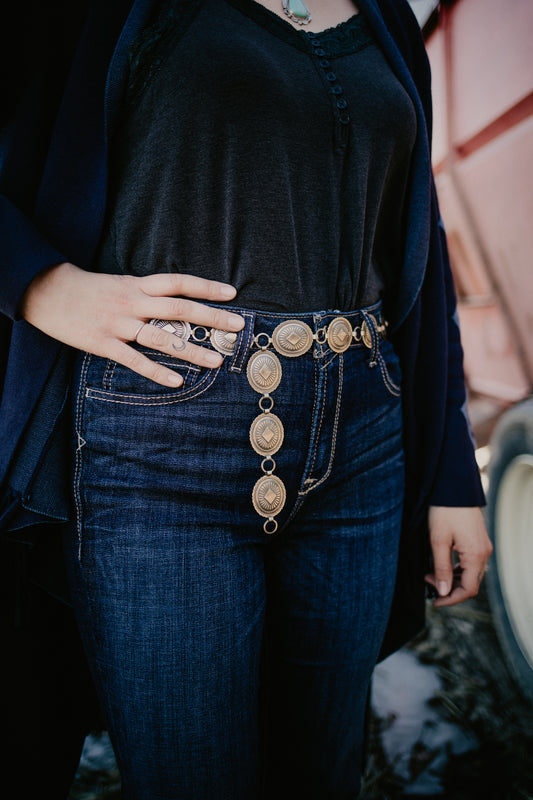 'Boulder Forks' Stamped Nickle Concho Belt