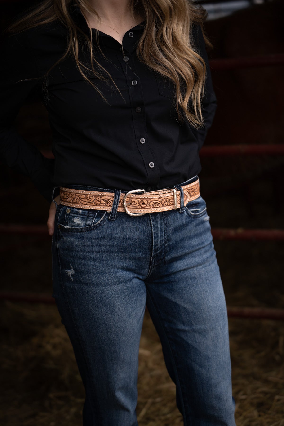 Leather Belt with Acorn Tooling by Double J Saddlery (1 1/2")