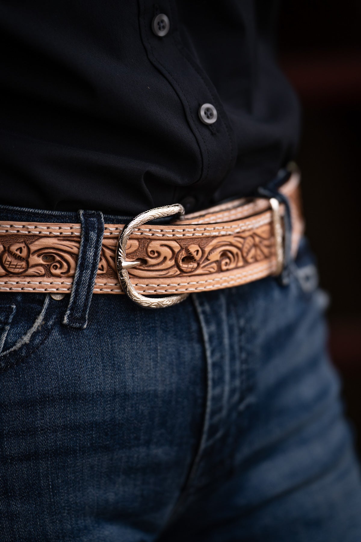 Leather Belt with Acorn Tooling by Double J Saddlery (1 1/2")
