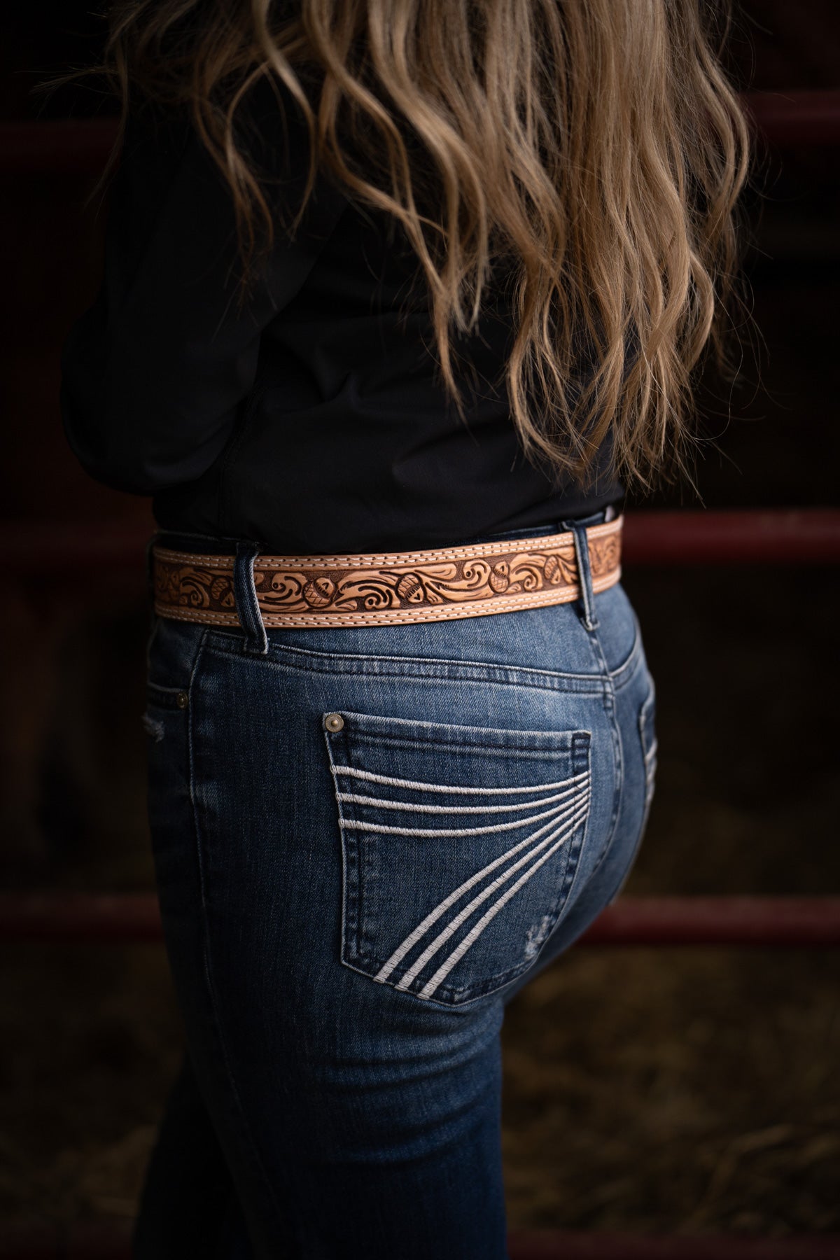 Leather Belt with Acorn Tooling by Double J Saddlery (1 1/2")