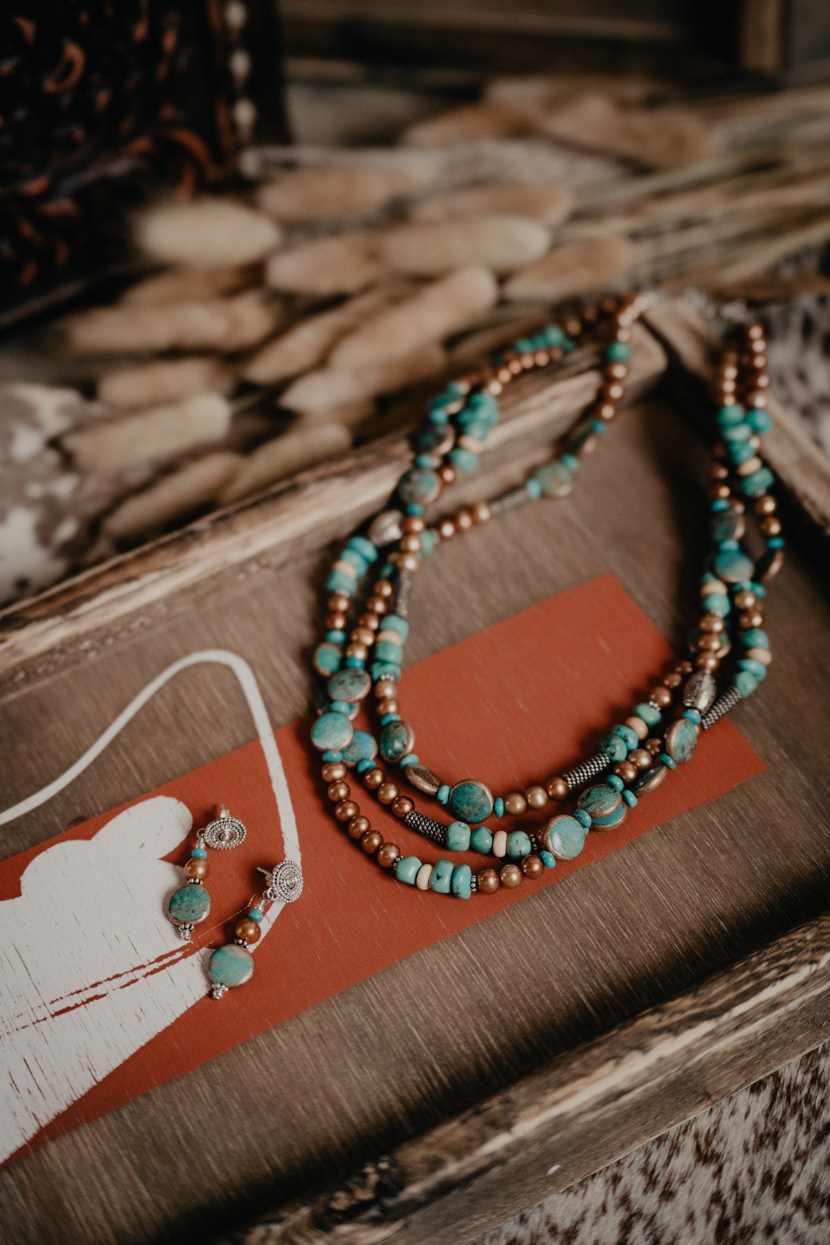 Turquoise 3 Strand Necklace with Copper Accents