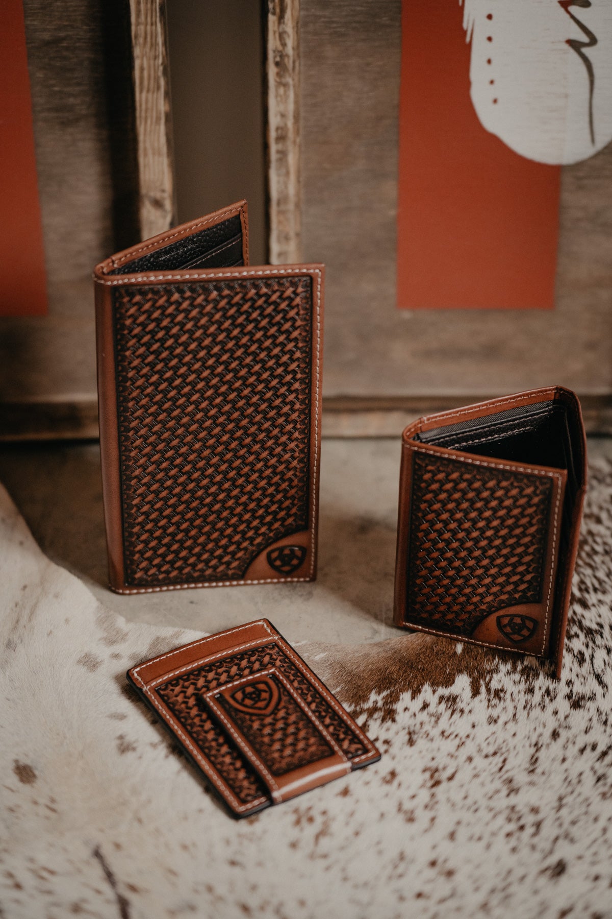 'Basketweave' Ariat Leather Wallet (3 Styles)