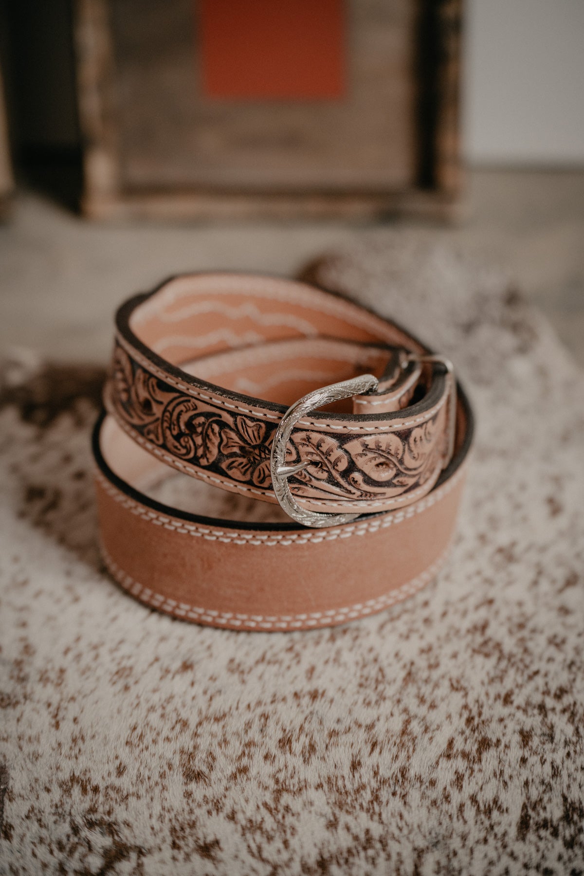 Rough Out Belt with Floral Tooled Billets by Double J Saddlery (1 7/8" tapered to 1 1/2")