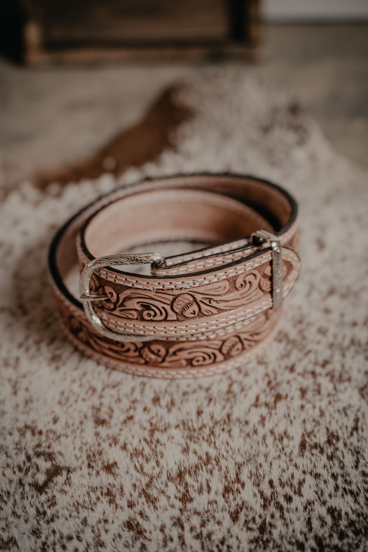 Leather Belt with Acorn Tooling by Double J Saddlery (1 1/2")