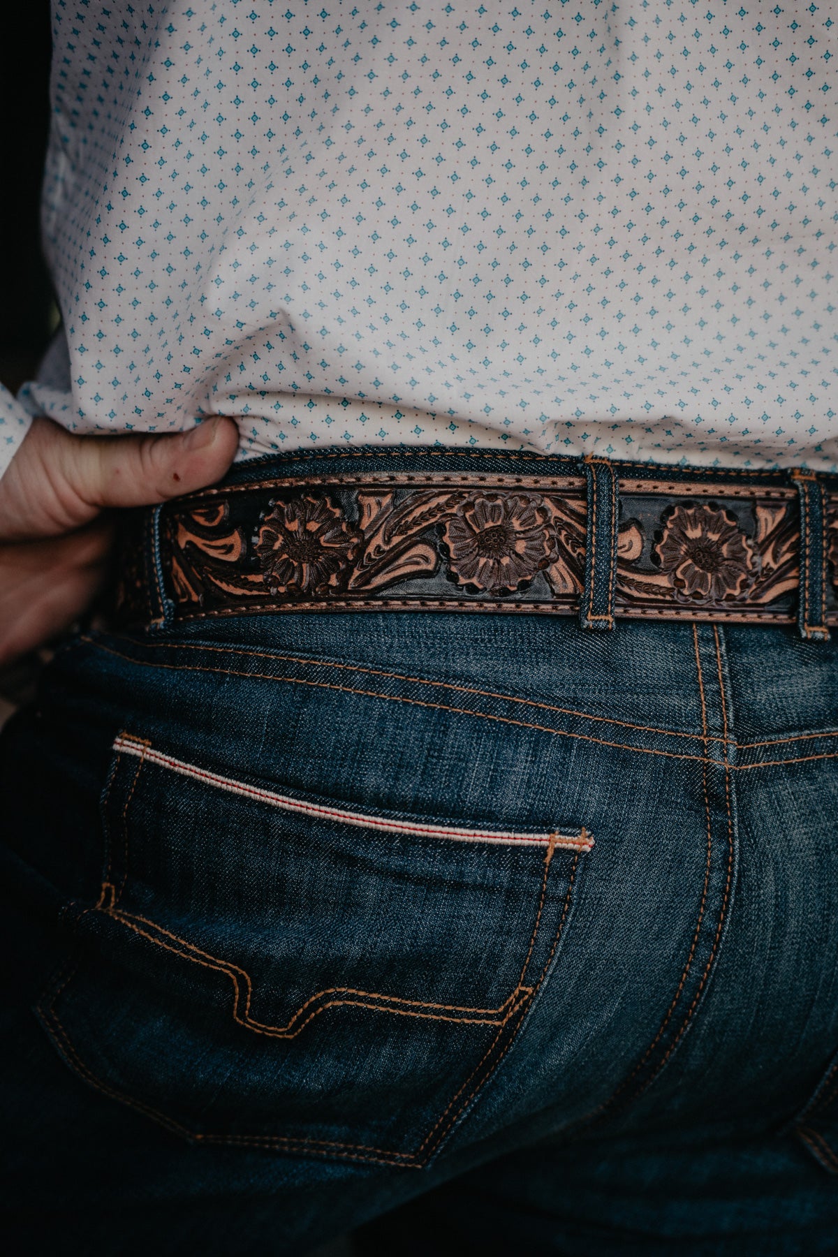 Large Floral Tooled Vintage Brown Belt by Double J Saddlery (1 7/8" tapered to 1 1/2")