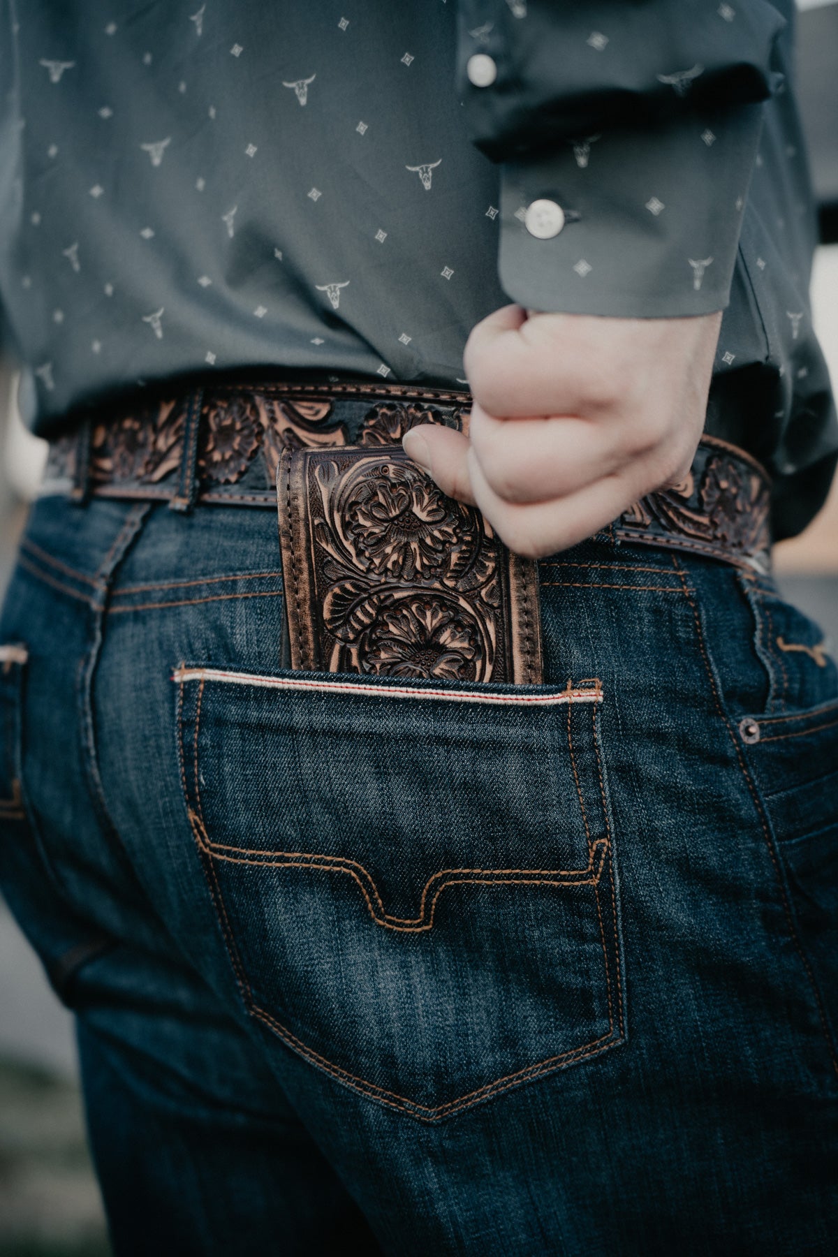 Large Floral Tooled Vintage Brown Belt by Double J Saddlery (1 7/8" tapered to 1 1/2")