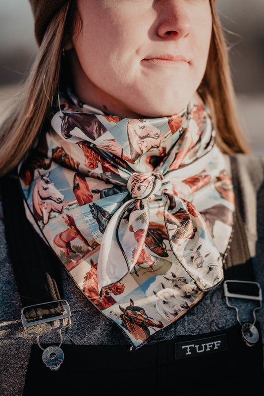 'Vintage Mini Horse Poster' Printed Satin Wild Rag