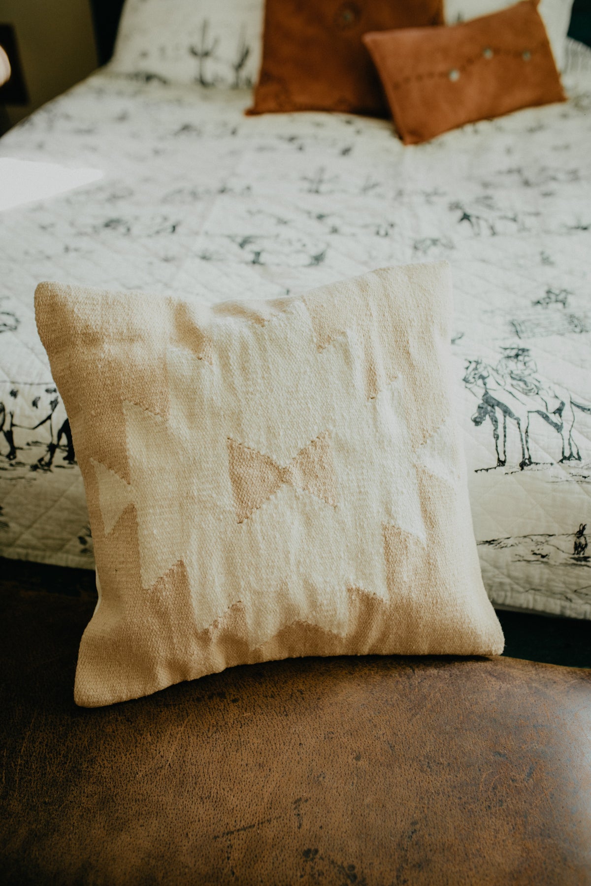 Taupe and Ivory Aztec Handwoven 18 X 18" Throw Pillow