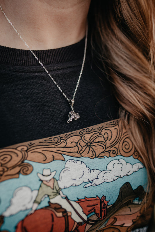 Silver Western 3D Saddle Charm Necklace