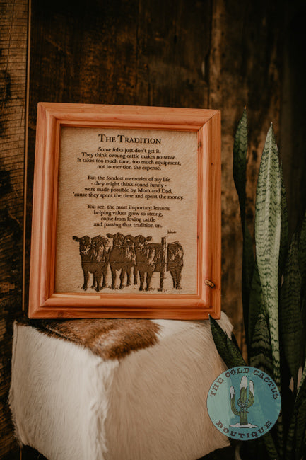"The Tradition (Angus)" Cowhide Poem with Custom Cedar Frame (10X12)