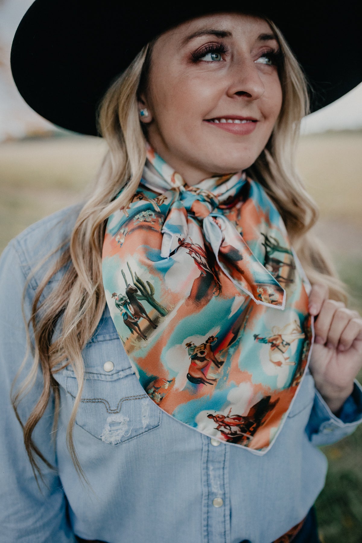 'Retro Cowgirl' Printed Satin Wild Rag