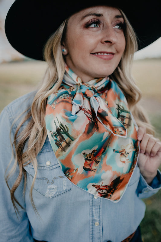 'Retro Cowgirl' Printed Satin Wild Rag