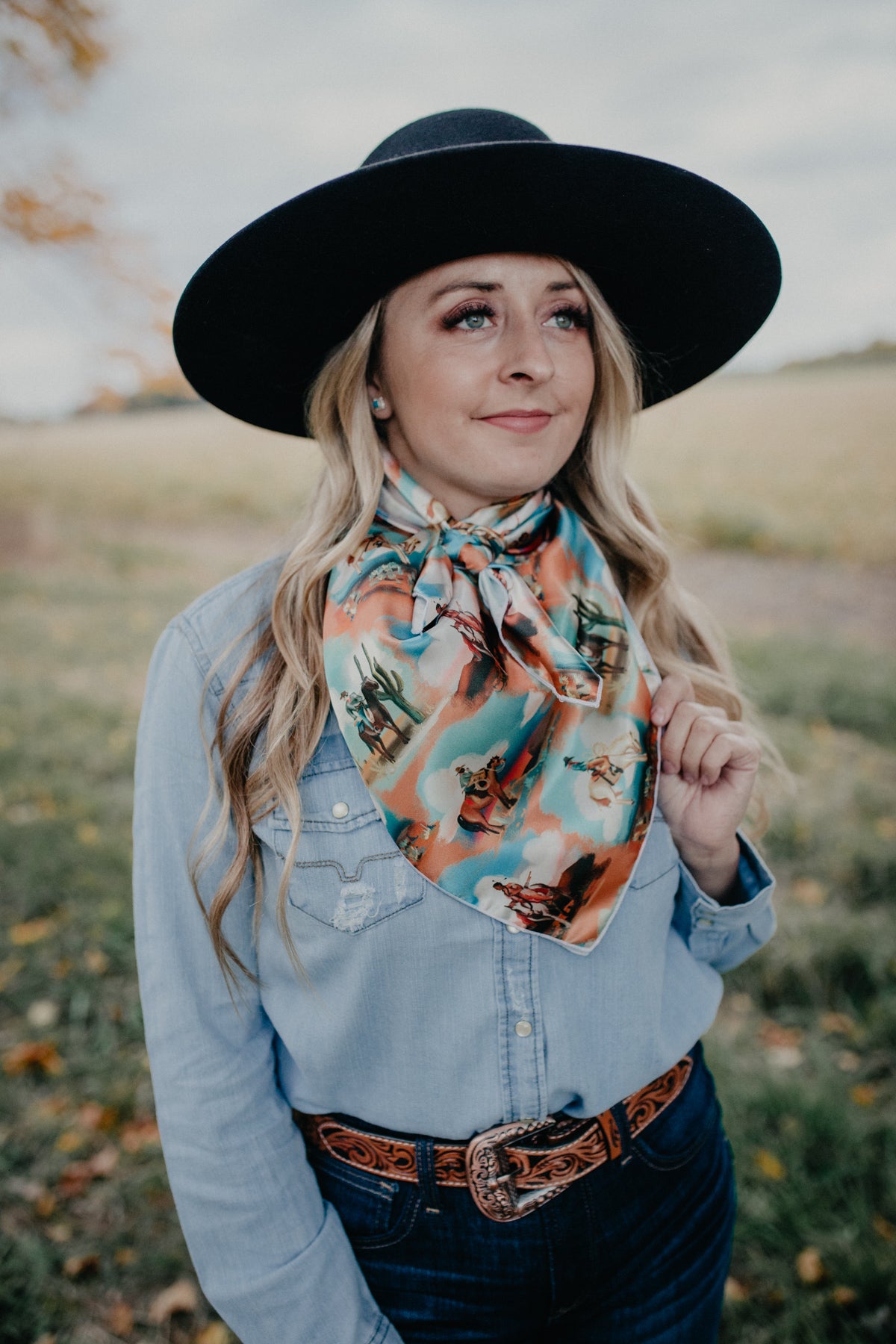 'Retro Cowgirl' Printed Satin Wild Rag