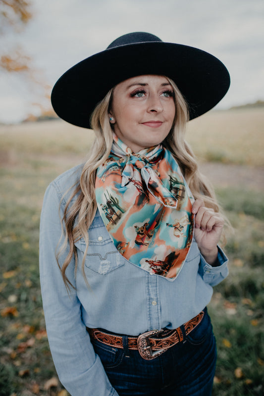 'Retro Cowgirl' Printed Satin Wild Rag