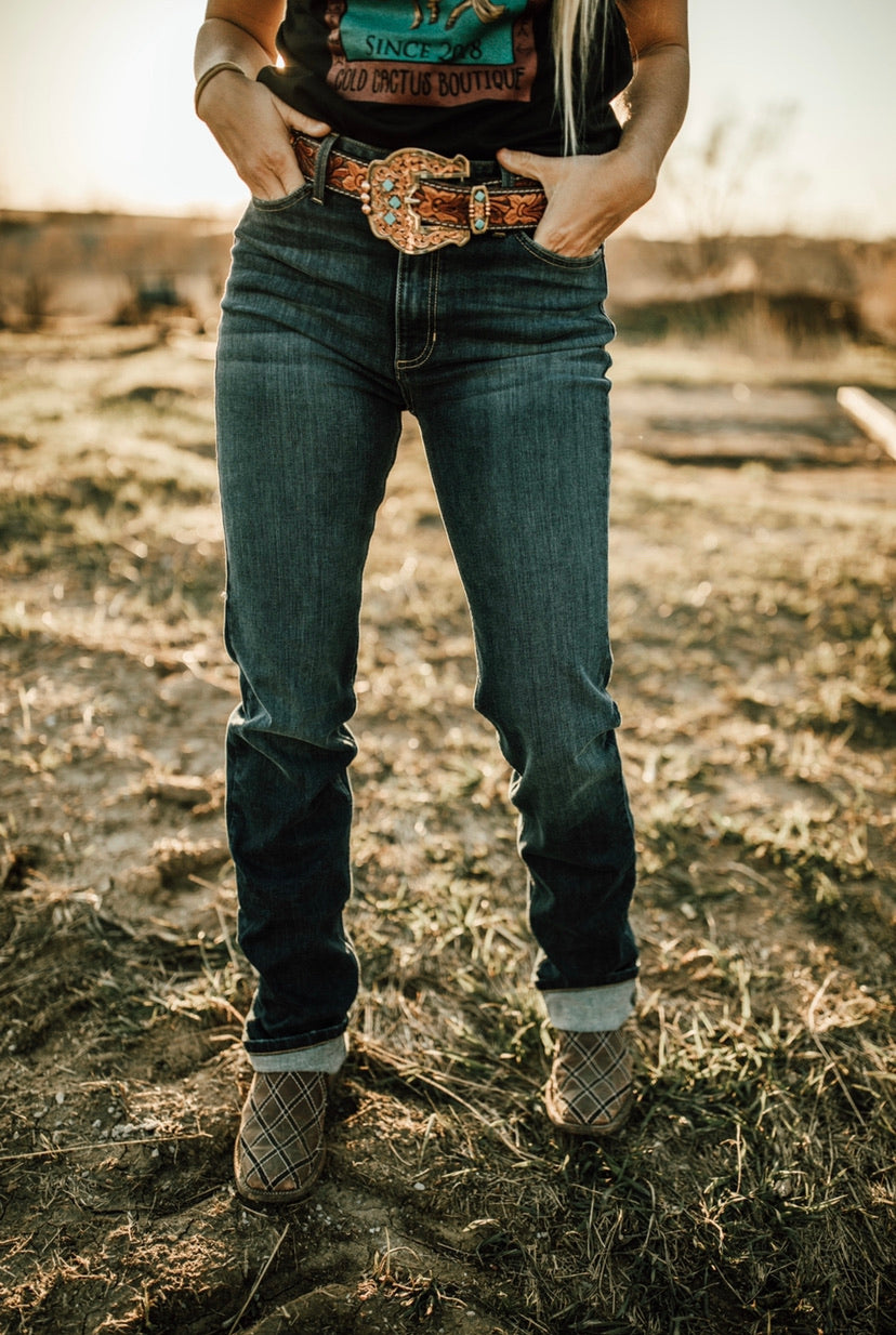 Sarah High Rise Straight Leg Jean by Kimes Ranch (Dark Blue)